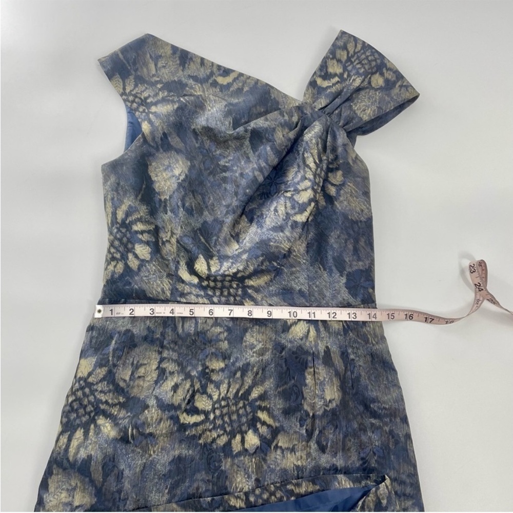 Teri Jon by Rickie Freeman Metallic Navy Blue and Gold Floral Sleeveless Dress 4 - Picture 7 of 7